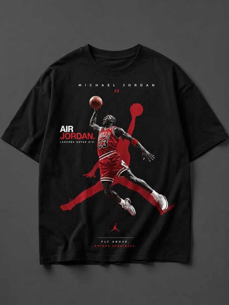 Oversized Michael Jordan "Legends Never Die" Graphic T-Shirt - Black