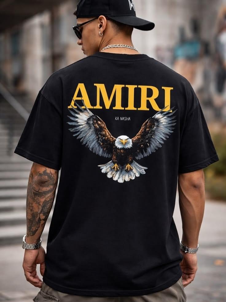Oversized "Amiri Ka Nasha" Eagle Graphic Back-Print T-Shirt - Black