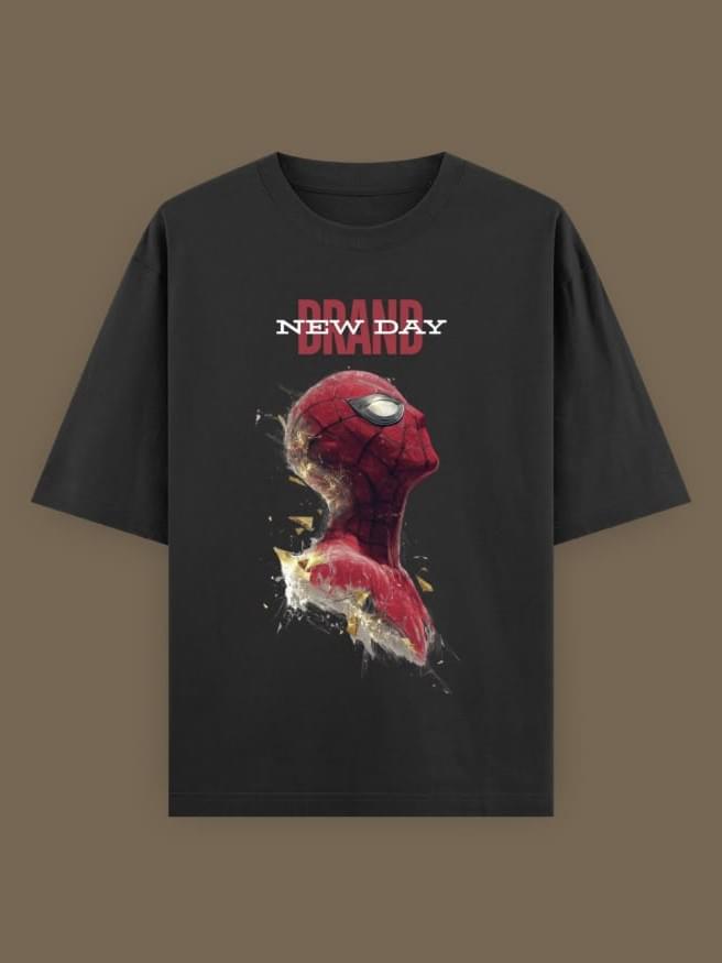 Oversized Marvel Spider-Man "Brand New Day" Graphic T-Shirt - Charcoal