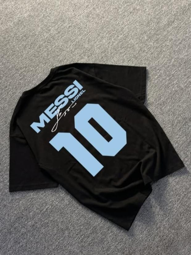 Oversized Lionel Messi #10 Back-Print Graphic T-Shirt - Black